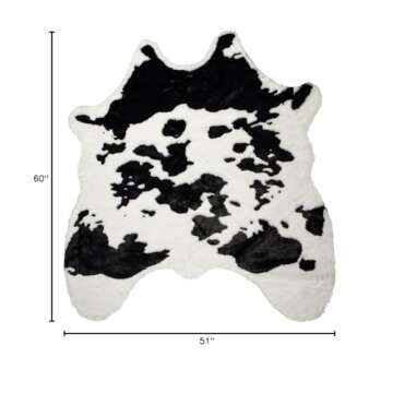 Luxe Faux Cowhide Rug for Rustic and Western Decor | Low Pile Faux Fur Rug with Grey Cow Print | Cru...
