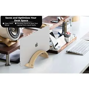 Kothar Wood Vertical Laptop Stand for Desk, Natural Bamboo, Space-Saving Desktop Dock for Apple MacBook, Microsoft Surface, iPad, Tablets and More