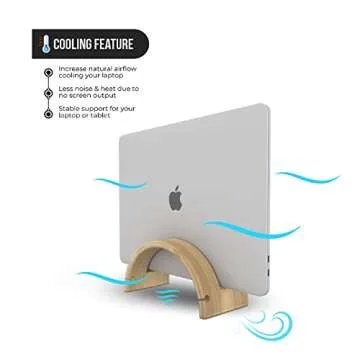 Kothar Wood Vertical Laptop Stand for Desk, Natural Bamboo, Space-Saving Desktop Dock for Apple MacBook, Microsoft Surface, iPad, Tablets and More