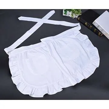 Love Potato 100% Cotton 2 Pockets Waist Apron Kitchen Cooking Restaurant Bistro Half Aprons for Girl Woman, White