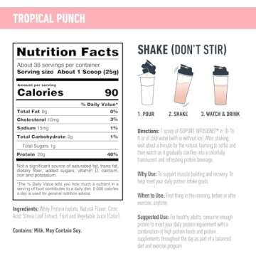 Isopure Clear Whey Isolate Protein Powder Infusions, Lactose Free, Gluten Free, Naturally Flavored, Tropical Punch, 20g Protein Per Serving, 1.9 Lbs, 36 Servings