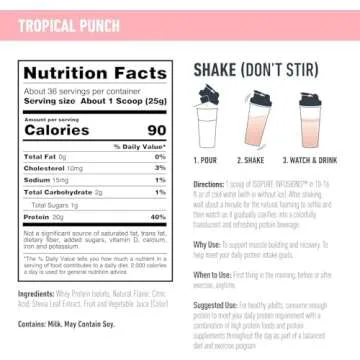 Isopure Clear Whey Isolate Protein Powder Infusions, Lactose Free, Gluten Free, Naturally Flavored, Tropical Punch, 20g Protein Per Serving, 1.9 Lbs, 36 Servings