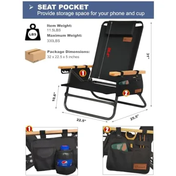 DRAXDOG Beach Chair - Folding & Adjustable Comfort