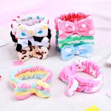 8 Pack Spa Headband, Coral Fleece Makeup Headband Cosmetic Headband for Washing Face, Bow Headbands for Shower Terry Cloth Headbands for Women Facial Hair Band