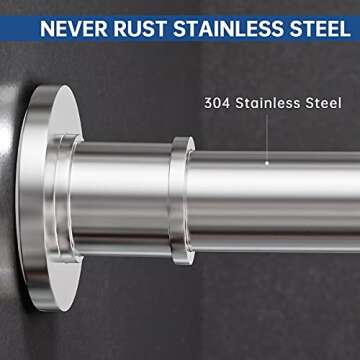 BRIOFOX Industrial Shower Curtain Rod - Never Rust Non-Slip 43-72 Inch 304 Stainless Steel, Chrome