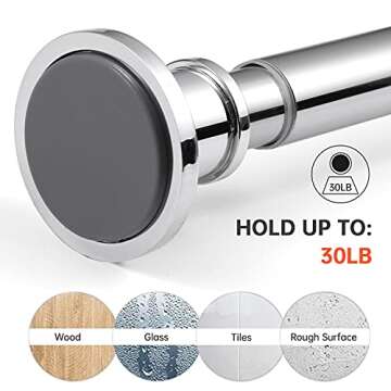 BRIOFOX Industrial Shower Curtain Rod - Never Rust Non-Slip 43-72 Inch 304 Stainless Steel, Chrome