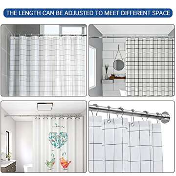 BRIOFOX Industrial Shower Curtain Rod - Never Rust Non-Slip 43-72 Inch 304 Stainless Steel, Chrome