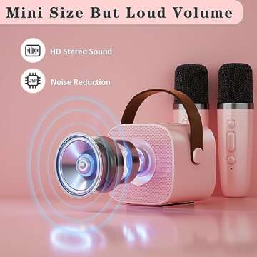 Kingci Mini Karaoke Machine for Kids, Ideal Christmas Birthday Gifts for Girls Boys Teens Adults, Karaoke Wireless Microphone for 4 5 6 7 8 9 10 11 12+ Year Old Girls Family Home Party (Pink)