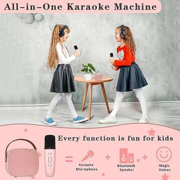 Kingci Mini Karaoke Machine for Kids, Ideal Christmas Birthday Gifts for Girls Boys Teens Adults, Karaoke Wireless Microphone for 4 5 6 7 8 9 10 11 12+ Year Old Girls Family Home Party (Pink)