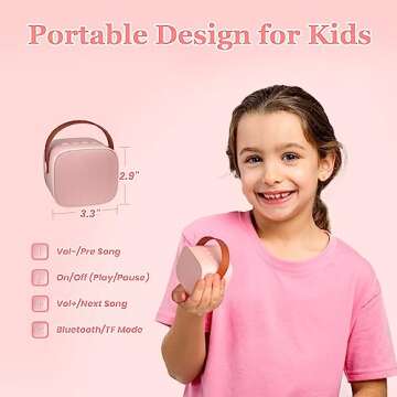Kingci Mini Karaoke Machine for Kids, Ideal Christmas Birthday Gifts for Girls Boys Teens Adults, Karaoke Wireless Microphone for 4 5 6 7 8 9 10 11 12+ Year Old Girls Family Home Party (Pink)