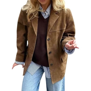 Trendy Brown Faux Leather Jacket for Women - Suede Blazer for 2024