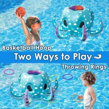 iPlay, iLearn Pool Wave Kids Octopus Pool Toys, 2-in-1 Inflatable Float Water Game, Basketball Hoop ...