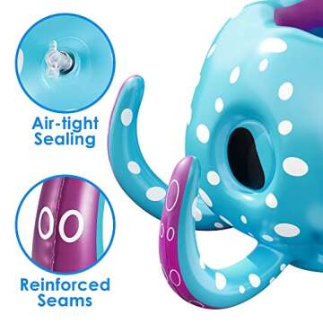 iPlay, iLearn Pool Wave Kids Octopus Pool Toys, 2-in-1 Inflatable Float Water Game, Basketball Hoop Ring Toss Outdoor Swim Play, Cool Summer Family Party Gift 3 4 5 6 7 8 Year Old Boy Girl Child-Blue