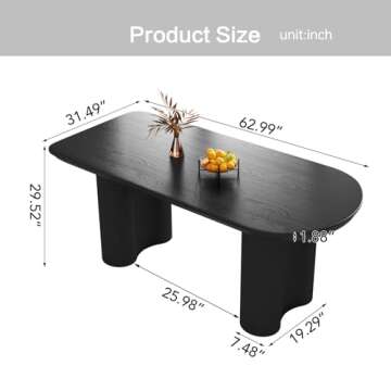 GraceNook Oval Black Dining Table for 4,6,8, 63" Kitchen Table with Sturdy Legs, 1.77 Thick Dining T...