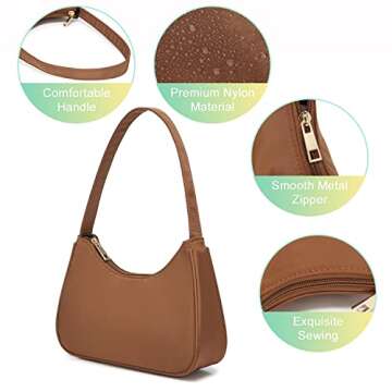 Loiral Shoulder Bags for Women, Cute Hobo Tote Handbag Mini Clutch Purse with Zipper Closure, Brown