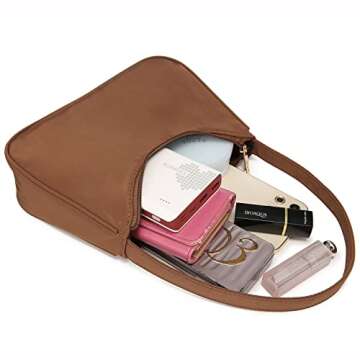 Loiral Shoulder Bags for Women, Cute Hobo Tote Handbag Mini Clutch Purse with Zipper Closure, Brown