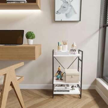 Azheruol Bookshelf Organizer,3 Tiers Adjustable White Faux Marble Small Bookcase for Small Space,Ind...