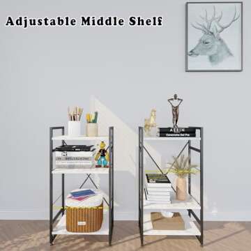 Azheruol Bookshelf Organizer,3 Tiers Adjustable White Faux Marble Small Bookcase for Small Space,Industrial Wooden Storage Bookcase Display Rack and Storage Organizer for Living Room Home Office