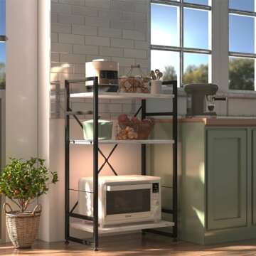 Azheruol Bookshelf Organizer,3 Tiers Adjustable White Faux Marble Small Bookcase for Small Space,Industrial Wooden Storage Bookcase Display Rack and Storage Organizer for Living Room Home Office