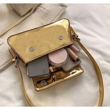 Caissip Evening Bag Women Hobo Bag Clutch Y2k Sparkly Silver Purse Tote Handbag Shoulder Party Bag Cute Metallic Bag Crossbody Bags