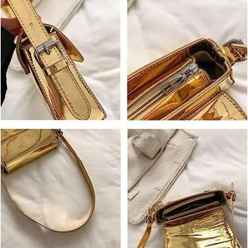 Caissip Evening Bag Women Hobo Bag Clutch Y2k Sparkly Silver Purse Tote Handbag Shoulder Party Bag Cute Metallic Bag Crossbody Bags