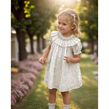 Baby Girls Short Sleeve Smocking Clothing Toddler Summer Floral Smocked Dress Vintage Dresses for Bi...