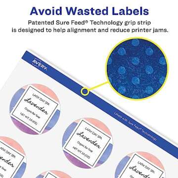 Avery Durable Waterproof Round Labels with Sure Feed Technology, 2.5" Diameter, White, Laser or Pigment-Inkjet Printer, 72 Customizable Blank Labels (22856)