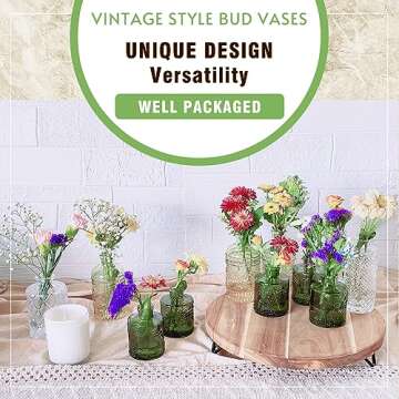 WILDMOS Bud Vase Set of 6, Small Flower Vases for Decorative, Gradient Glass and Embossed Vintage St...