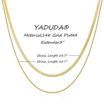YADUDA Herringbone Layered Gold Necklace for Women