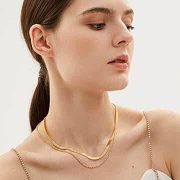 YADUDA Herringbone Layered Gold Necklace for Women