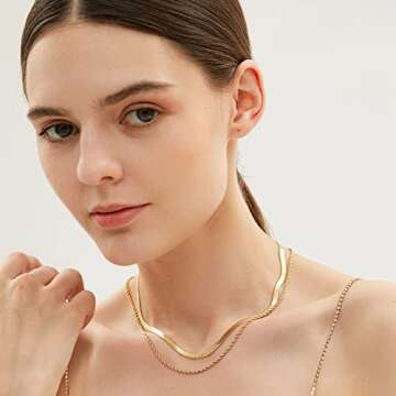 YADUDA Herringbone Layered Gold Necklace for Women