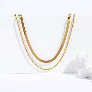 YADUDA Herringbone Layered Gold Necklace for Women