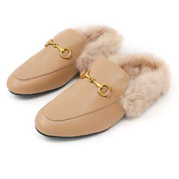 Comfity Mules for Women, Womens Slip On New Metal Decor Mule Flats Embroidery Loafers Backless Faux ...