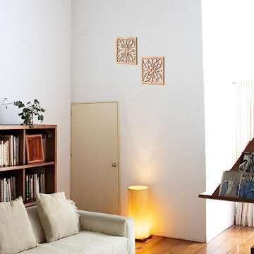 KOYILTD 4 Pieces Thicken Rustic Wall Decor,Flower Carved Wall Art,Wooden Hollow Carved Design (Square, 8.2in)