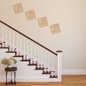 KOYILTD 4 Pieces Thicken Rustic Wall Decor,Flower Carved Wall Art,Wooden Hollow Carved Design (Square, 8.2in)