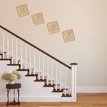 KOYILTD 4 Pieces Thicken Rustic Wall Decor,Flower Carved Wall Art,Wooden Hollow Carved Design (Square, 8.2in)