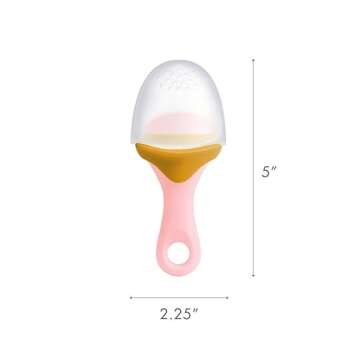 Boon Pulp Silicone Baby Fruit Feeder - Soft Silicone Baby Feeding Set - Fruit and Vegetable Baby Led Weaning Supplies - Baby Feeding Essentials - Orange/Mauve and White/Mauve- 2 Count