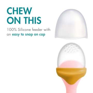 Boon Pulp Silicone Baby Fruit Feeder - Soft Silicone Baby Feeding Set - Fruit and Vegetable Baby Led Weaning Supplies - Baby Feeding Essentials - Orange/Mauve and White/Mauve- 2 Count
