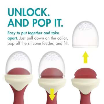 Boon Pulp Silicone Baby Fruit Feeder - Soft Silicone Baby Feeding Set - Fruit and Vegetable Baby Led Weaning Supplies - Baby Feeding Essentials - Orange/Mauve and White/Mauve- 2 Count