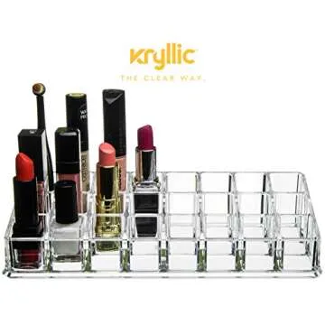Acrylic Lipstick Organizer Display Holder - Multi Level 24 Deep Slot Clear Organizer Rack Fits all Lipstick Nail Polish Brushes & Bottles Made Thick & Strong With the Highest Quality Acrylic Material