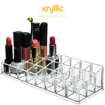 Acrylic Lipstick Organizer Display Holder - Multi Level 24 Deep Slot Clear Organizer Rack Fits all Lipstick Nail Polish Brushes & Bottles Made Thick & Strong With the Highest Quality Acrylic Material
