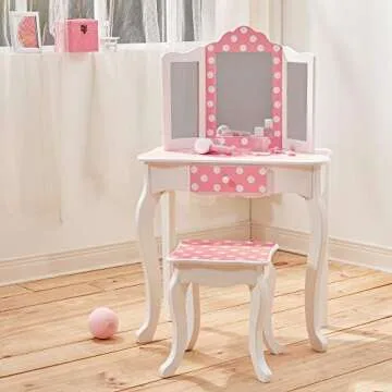 Teamson Kids Princess Vanity Set - Stylish Play Table & Mirror