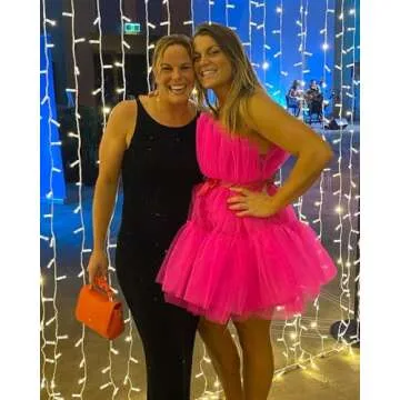 Ruffle Tulle Prom Dresses 2024 Short Strapless Cocktail Dresses for Women Flowy A-line Mini Evening Party Dresses for Women Black 4