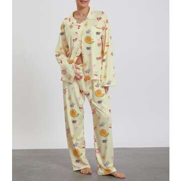 Women 2 Piece Floral Pajamas Lounge Set Y2k Long Sleeve Button Down Shirts Wide Leg Pants Pjs Matchi...