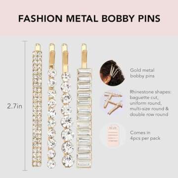 Kitsch Rhinestone Hair Accessories for Women - Gold Hair Pins | Stylish and Decorative Bobby Pins fo...