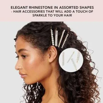 Kitsch Rhinestone Hair Accessories for Women - Gold Hair Pins | Stylish and Decorative Bobby Pins for Weddings, Party, Events or Everyday Look - Set of 4, Gold with Assorted Design