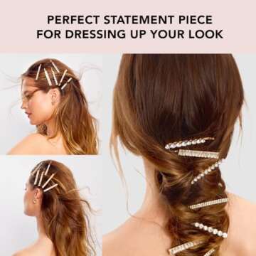 Kitsch Rhinestone Hair Accessories for Women - Gold Hair Pins | Stylish and Decorative Bobby Pins for Weddings, Party, Events or Everyday Look - Set of 4, Gold with Assorted Design