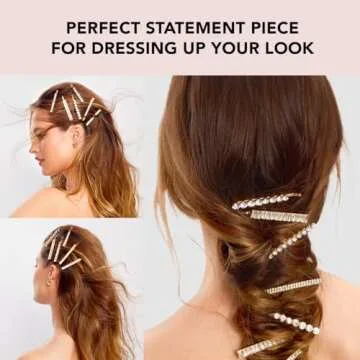 Kitsch Rhinestone Hair Accessories for Women - Gold Hair Pins | Stylish and Decorative Bobby Pins for Weddings, Party, Events or Everyday Look - Set of 4, Gold with Assorted Design