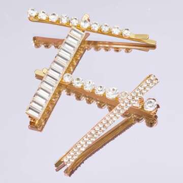 Kitsch Rhinestone Hair Accessories for Women - Gold Hair Pins | Stylish and Decorative Bobby Pins for Weddings, Party, Events or Everyday Look - Set of 4, Gold with Assorted Design