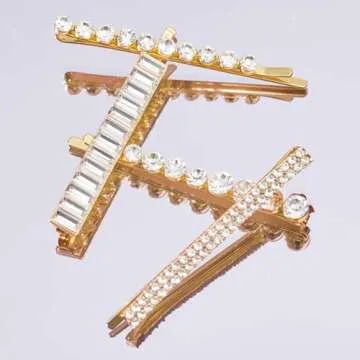 Kitsch Rhinestone Hair Accessories for Women - Gold Hair Pins | Stylish and Decorative Bobby Pins for Weddings, Party, Events or Everyday Look - Set of 4, Gold with Assorted Design